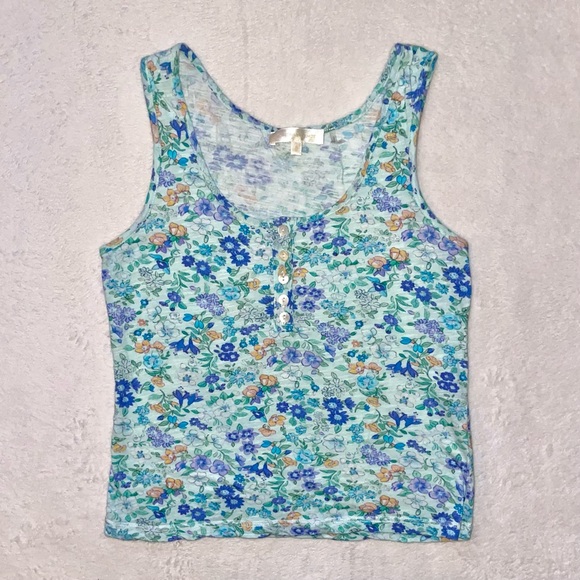 LoveShackFancy Blue Floral Albany Tank Top in Frosted Jade size Medium - Picture 2 of 7
